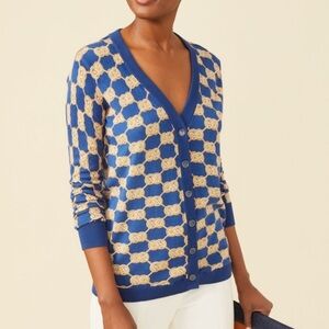 J. McLaughlin Kristyn Cardigan in Midi Heraldic Knot Blue Preppy Old Money XS